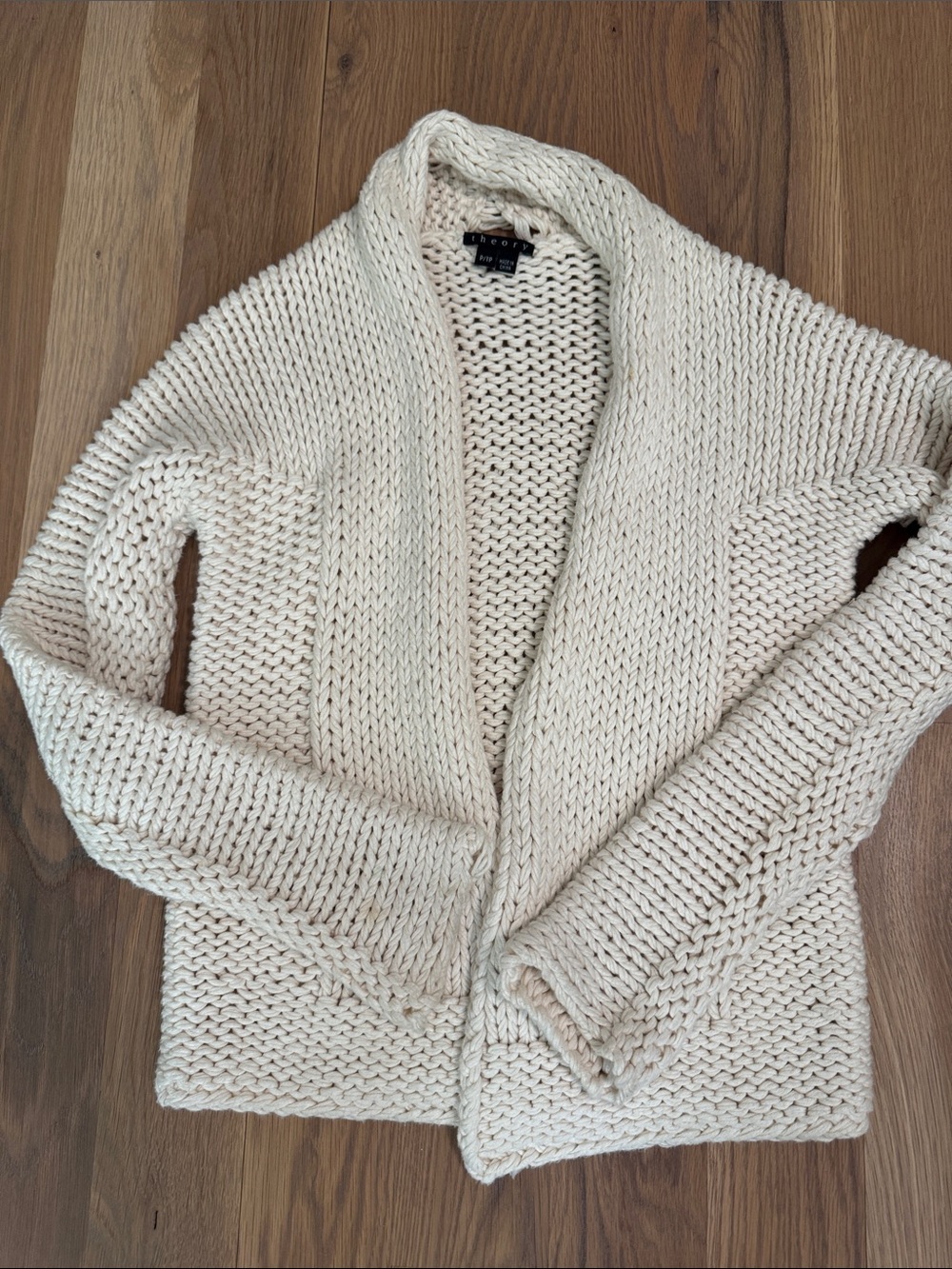 Theory Cream Chunky Open-Front Knit Cardigan
